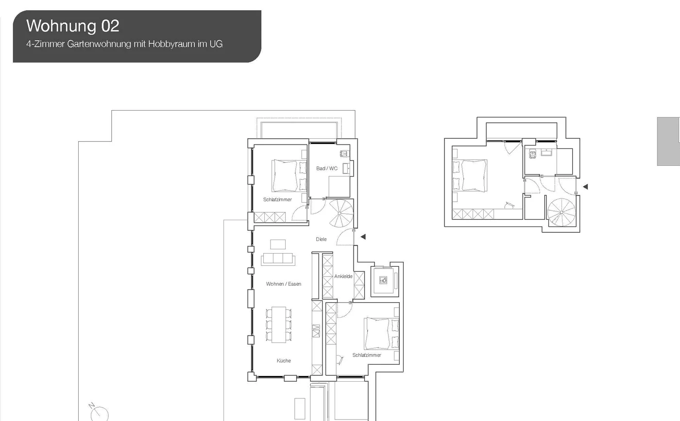 Grundriss Wohnung 02 — Duplex EG / UG